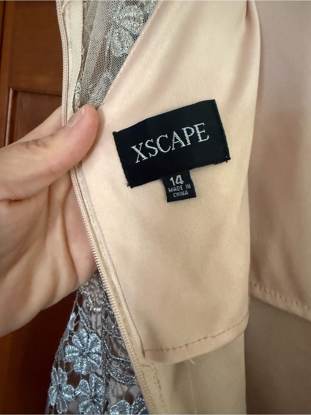 Xscape Beige Lace Floral Evening Dress - Picture 3 of 4